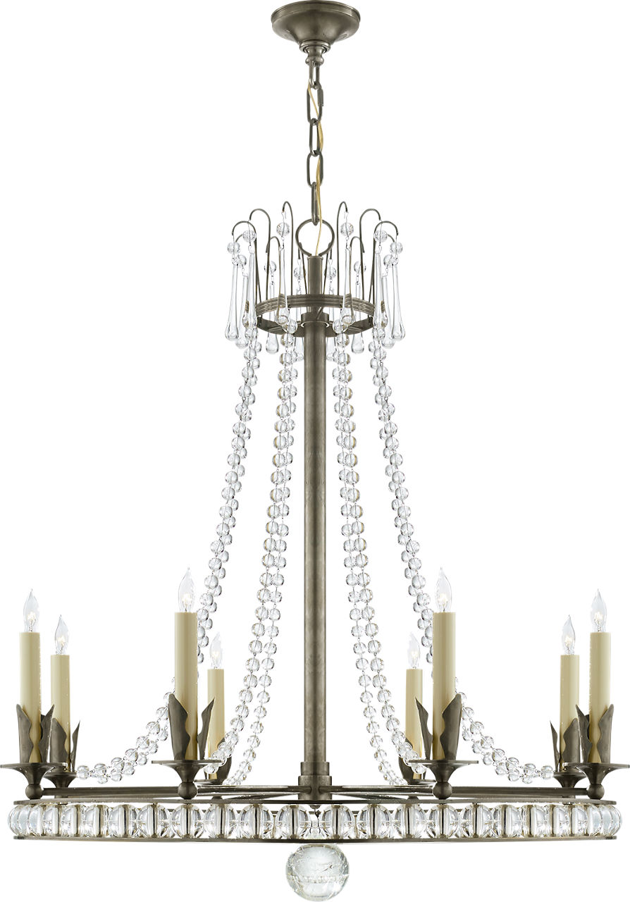 Regency Large Chandelier in Natural Nickel with Seeded Glass