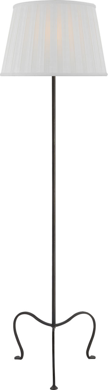 Albert Petite Tri-Leg Floor Lamp in Aged Iron with Silk Box Pleat Shade