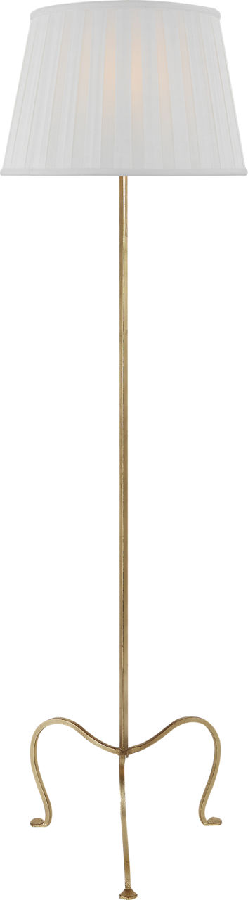 Albert Petite Tri-Leg Floor Lamp in Gilded Iron with Silk Box Pleat Shade