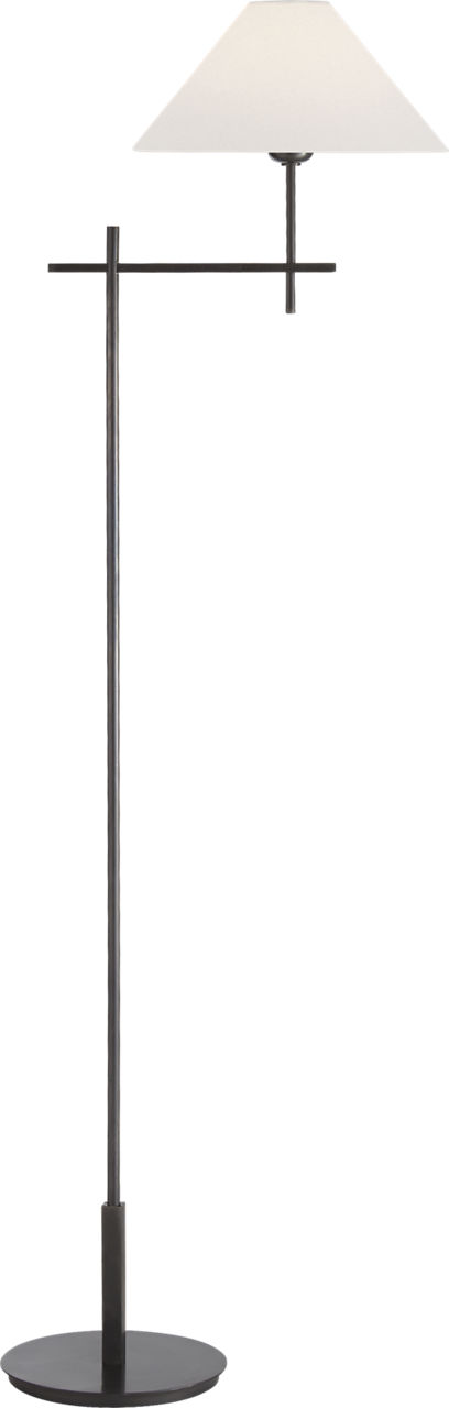 Hackney Bridge Arm Floor Lamp in Bronze with Linen Shade