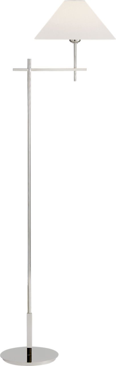 Hackney Bridge Arm Floor Lamp in Polished Nickel with Linen Shade