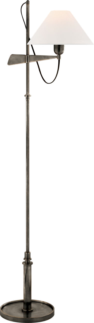 Hargett Bridge Arm Floor Lamp in Bronze with Linen Shade