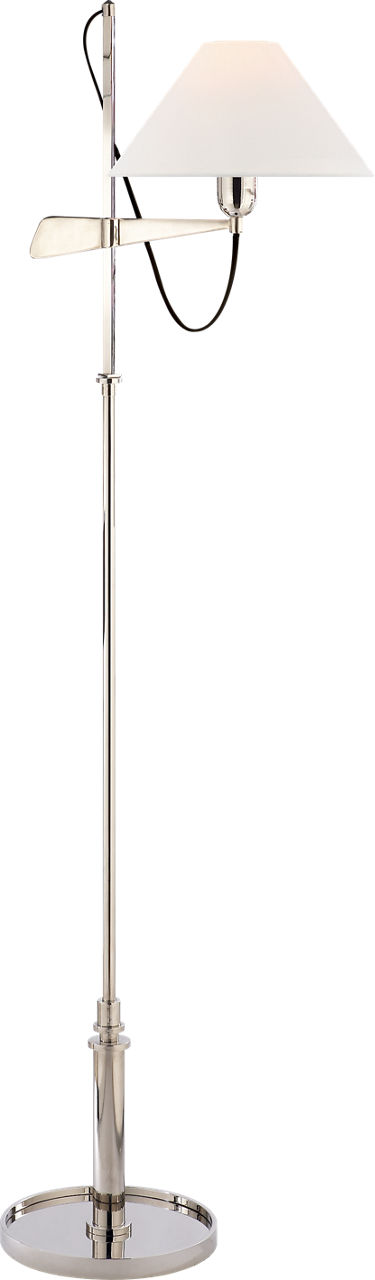 Hargett Bridge Arm Floor Lamp in Polished Nickel with Linen Shade