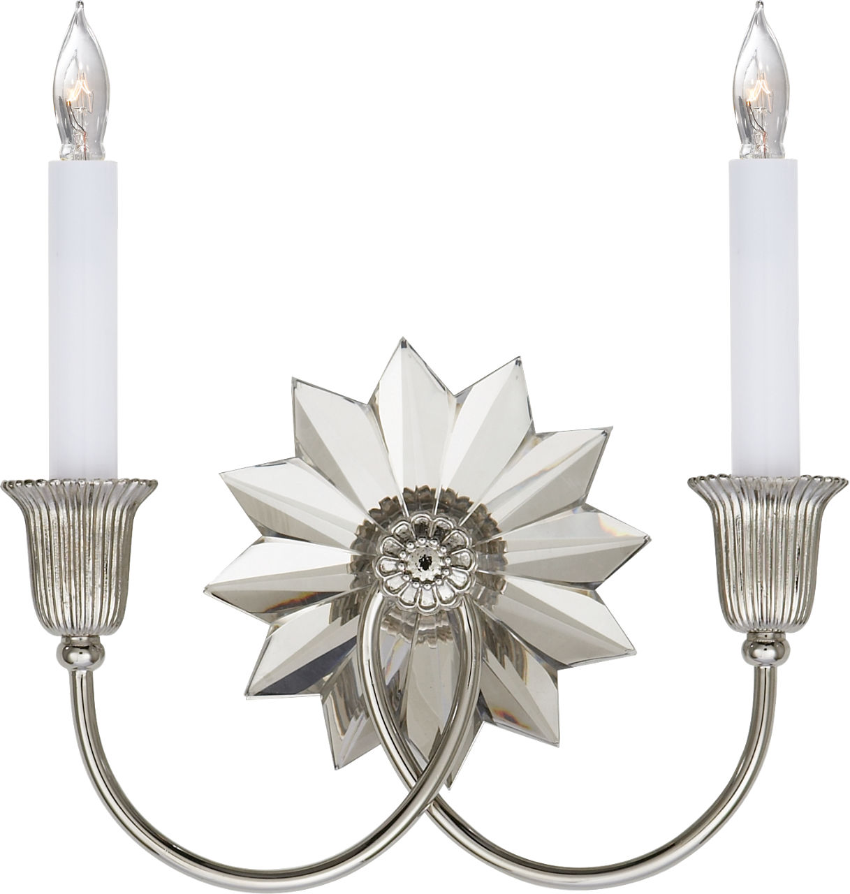 Huntingdon Double Sconce in Polished Nickel and Crystal