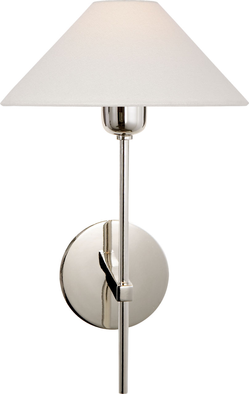 Hackney Single Sconce in Polished Nickel with Linen Shade