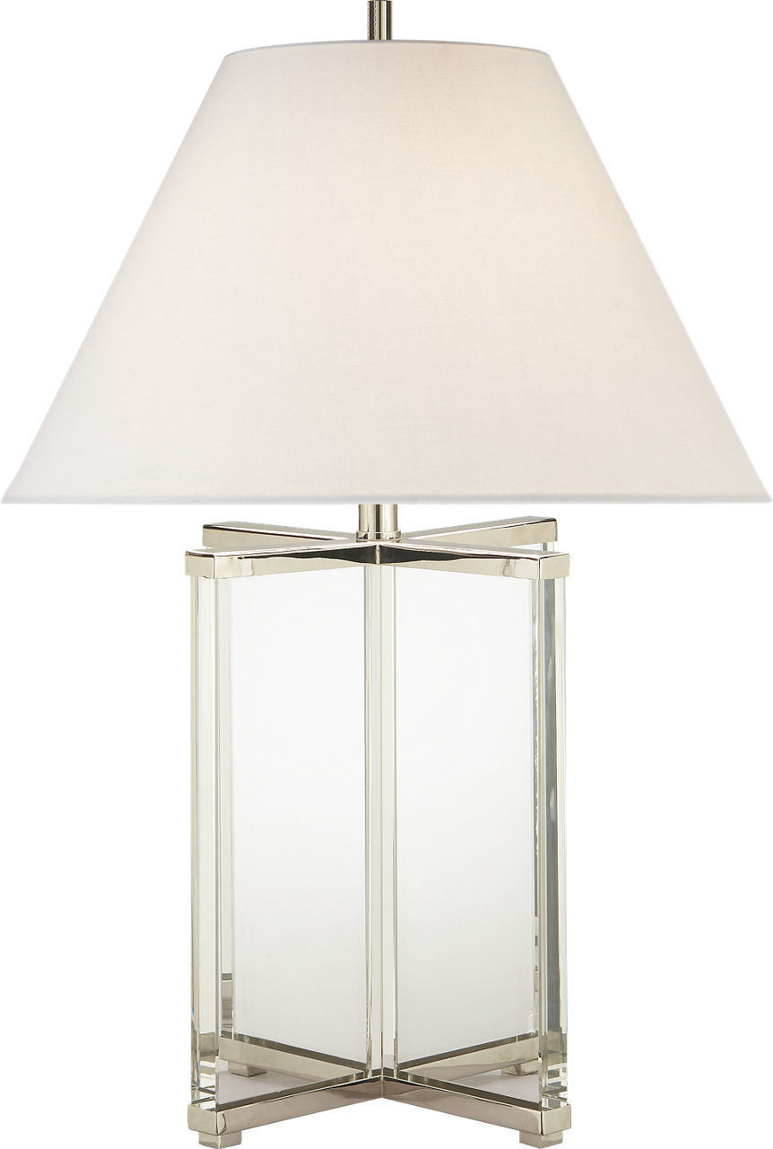 Cameron Table Lamp in Crystal and Polished Nickel with Linen Shade