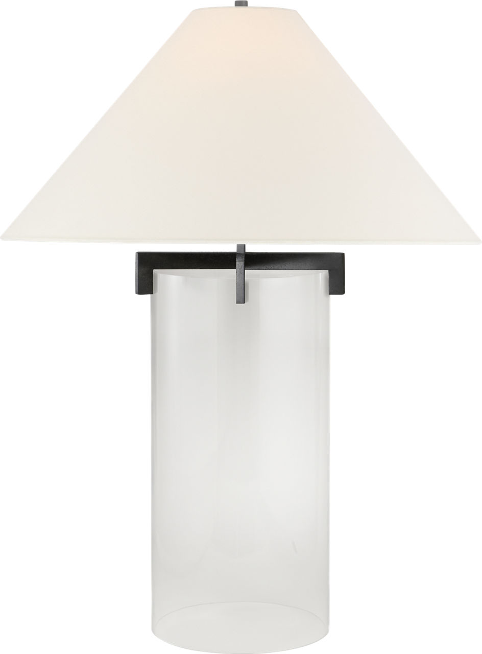 Brooks Table Lamp in Crystal and Aged Iron with Linen Shade