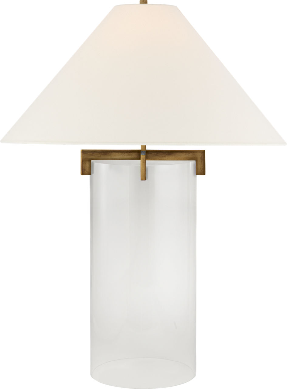 Brooks Table Lamp in Crystal and Gilded Iron with Linen Shade