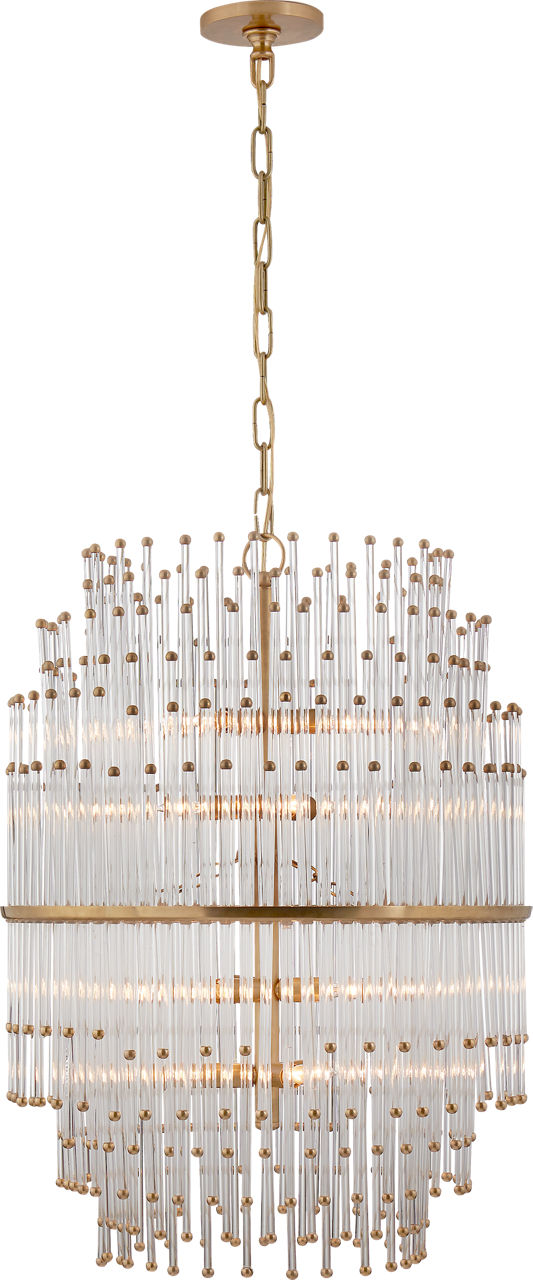 Mia Medium Barrel Chandelier in Hand-Rubbed Antique Brass with Clear Glass Rods