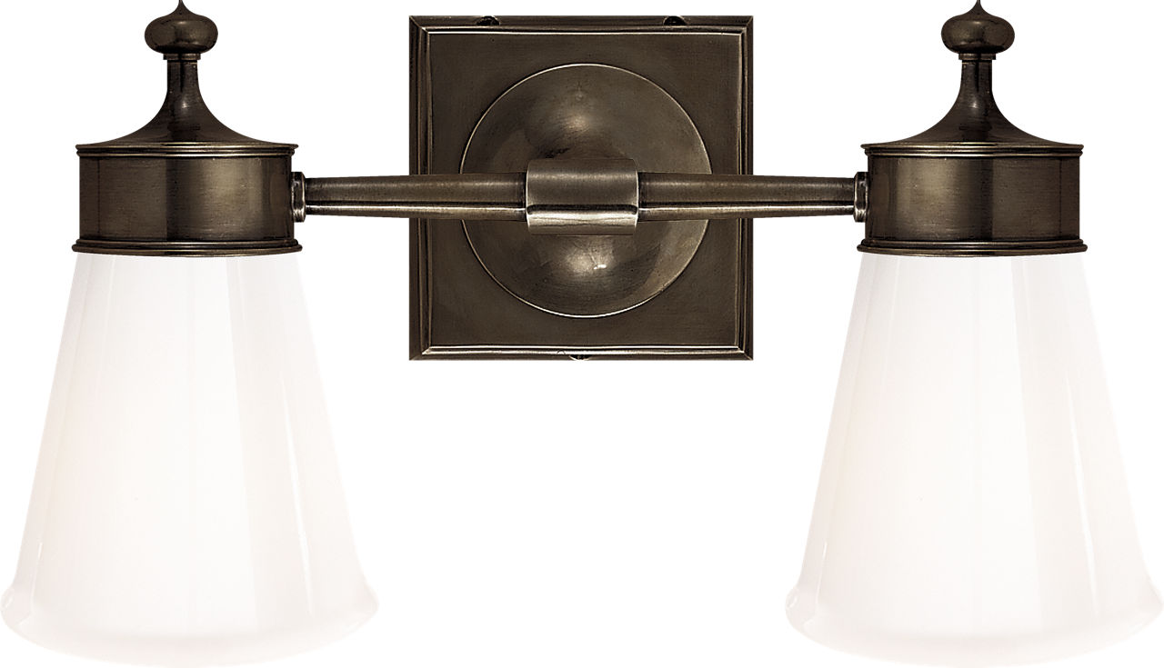 Siena Double Sconce in Bronze with White Glass