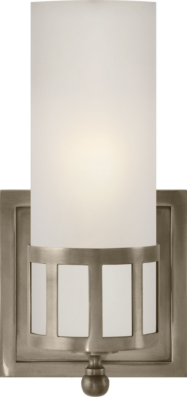 Openwork Single Sconce in Antique Nickel with Frosted Glass