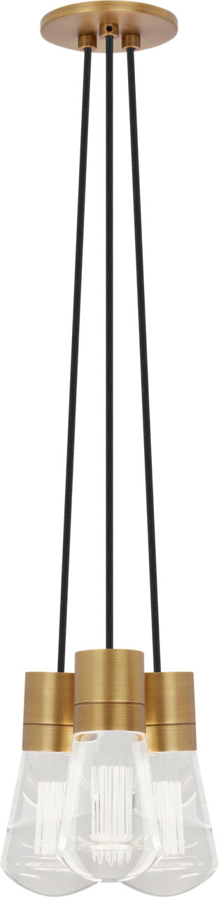 Alva Pendant 3-LITE Chandelier Black Cord Natural Brass 3000K 90 CRI LED 3000k 120v (t24)