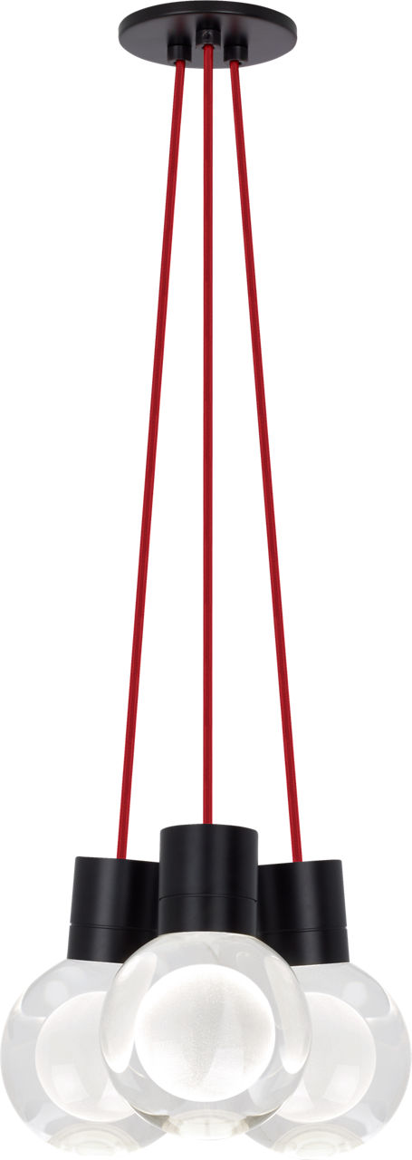 Mina 3-Light Chandelier in Black with Red Cord 2200K