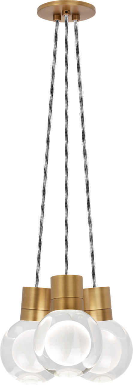 Mina 3-Light Chandelier in Natural Brass with Black and White Cord 2200K