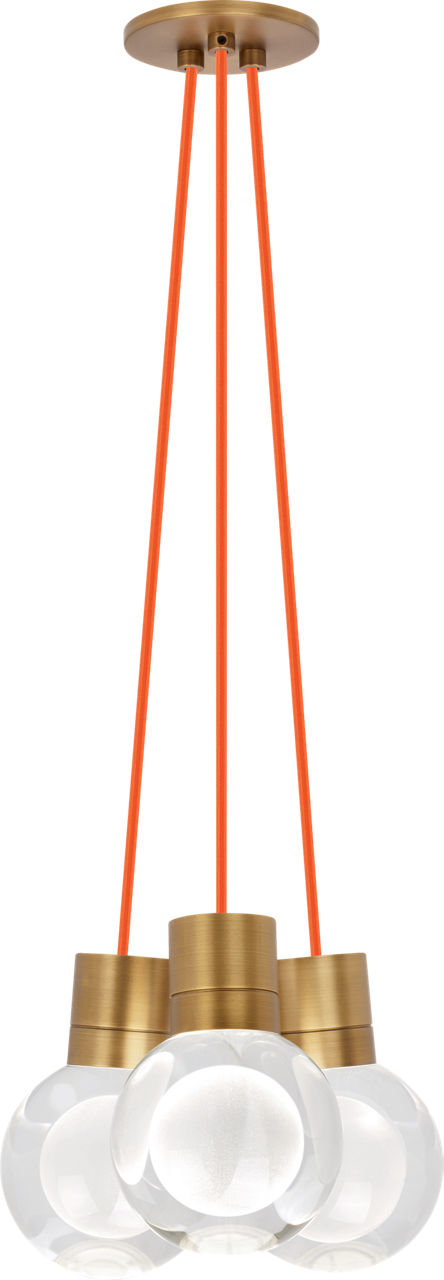 Mina 3-Light Chandelier in Natural Brass with Orange Cord 2200K