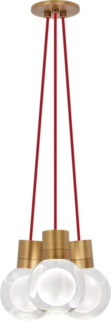 Mina 3-Light Chandelier in Natural Brass with Red Cord 2200K