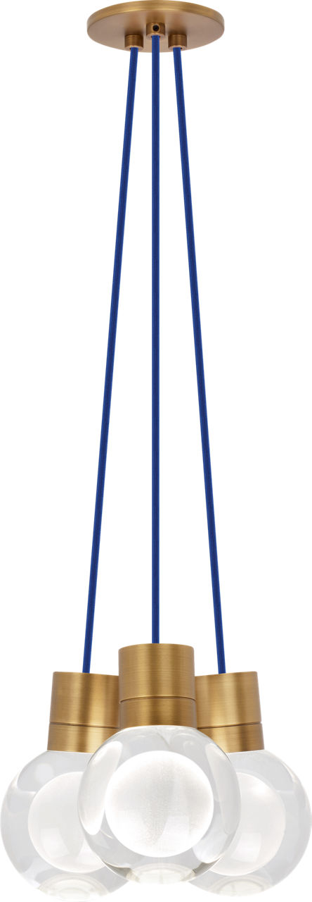 Mina 3-Light Chandelier in Natural Brass with Blue Cord 2200K