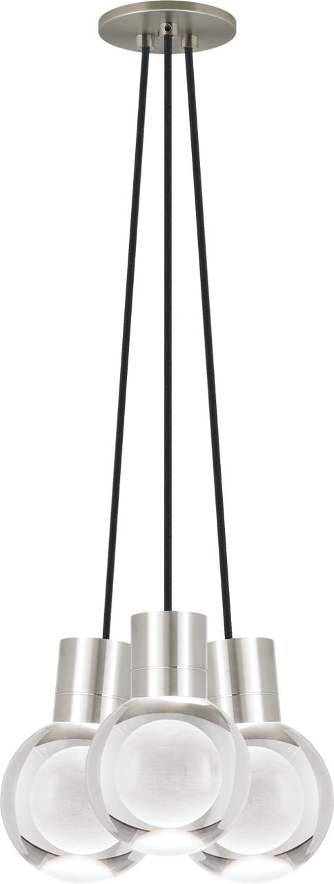 Mina 3-Light Chandelier in Satin Nickel with Black Cord 2200K