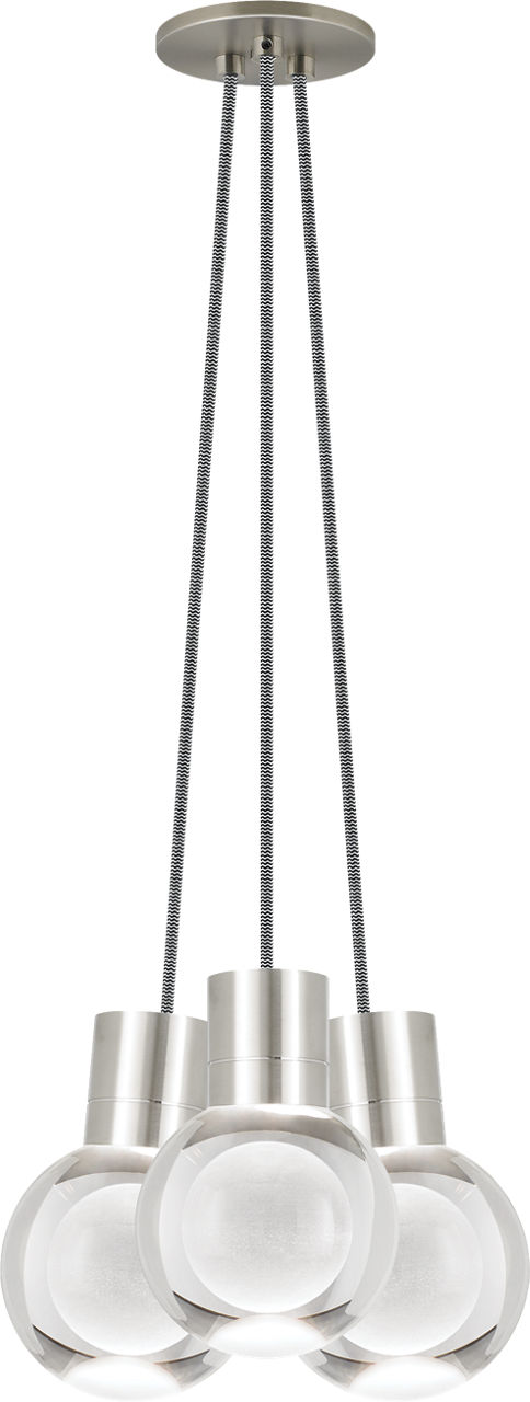 Mina 3-Light Chandelier in Satin Nickel with Black and White Cord 2200K