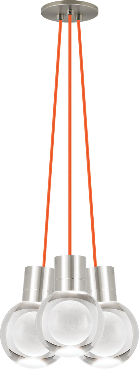 Mina 3-Light Chandelier in Satin Nickel with Orange Cord 2200K