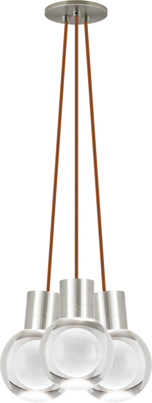Mina 3-Light Chandelier in Satin Nickel with Copper Cord 2200K