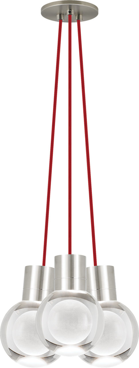 Mina 3-Light Chandelier in Satin Nickel with Red Cord 2200K