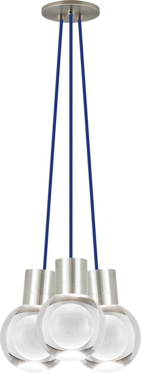 Mina 3-Light Chandelier in Satin Nickel with Blue Cord 2200K