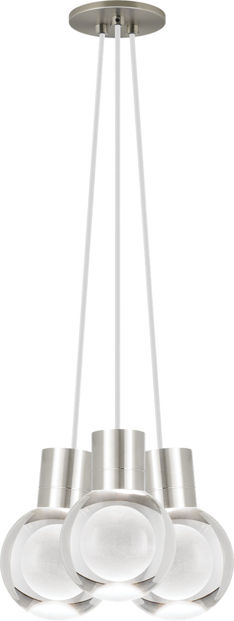 Mina 3-Light Chandelier in Satin Nickel with White Cord 2200K
