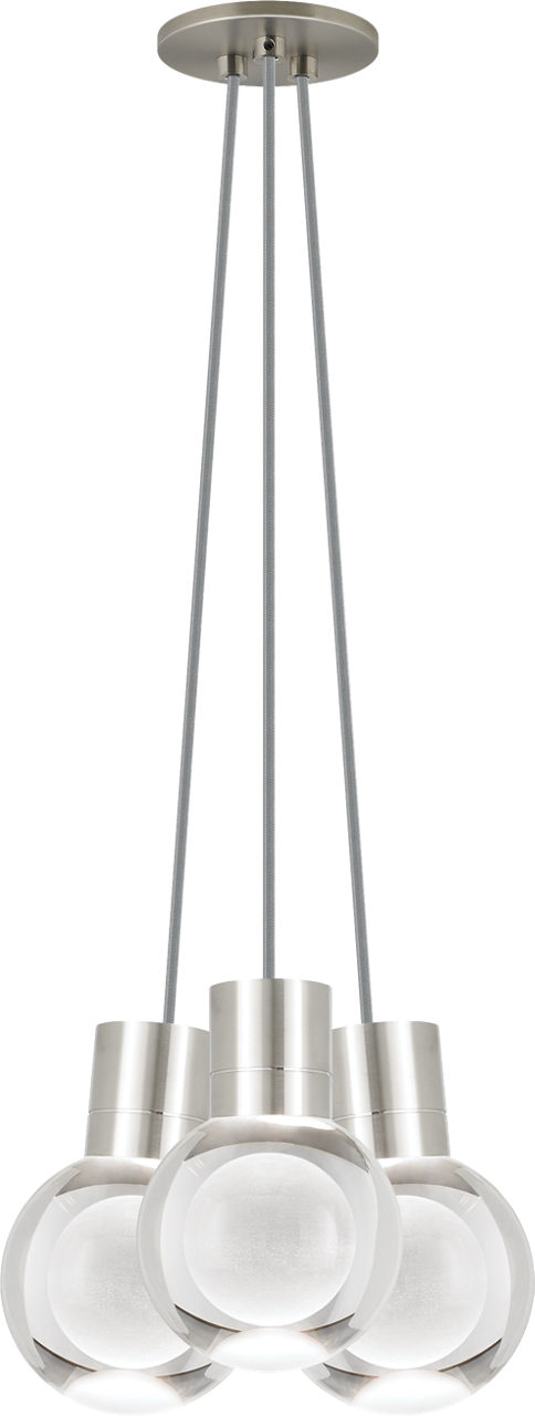 Mina 3-Light Chandelier in Satin Nickel with Gray Cord 2200K