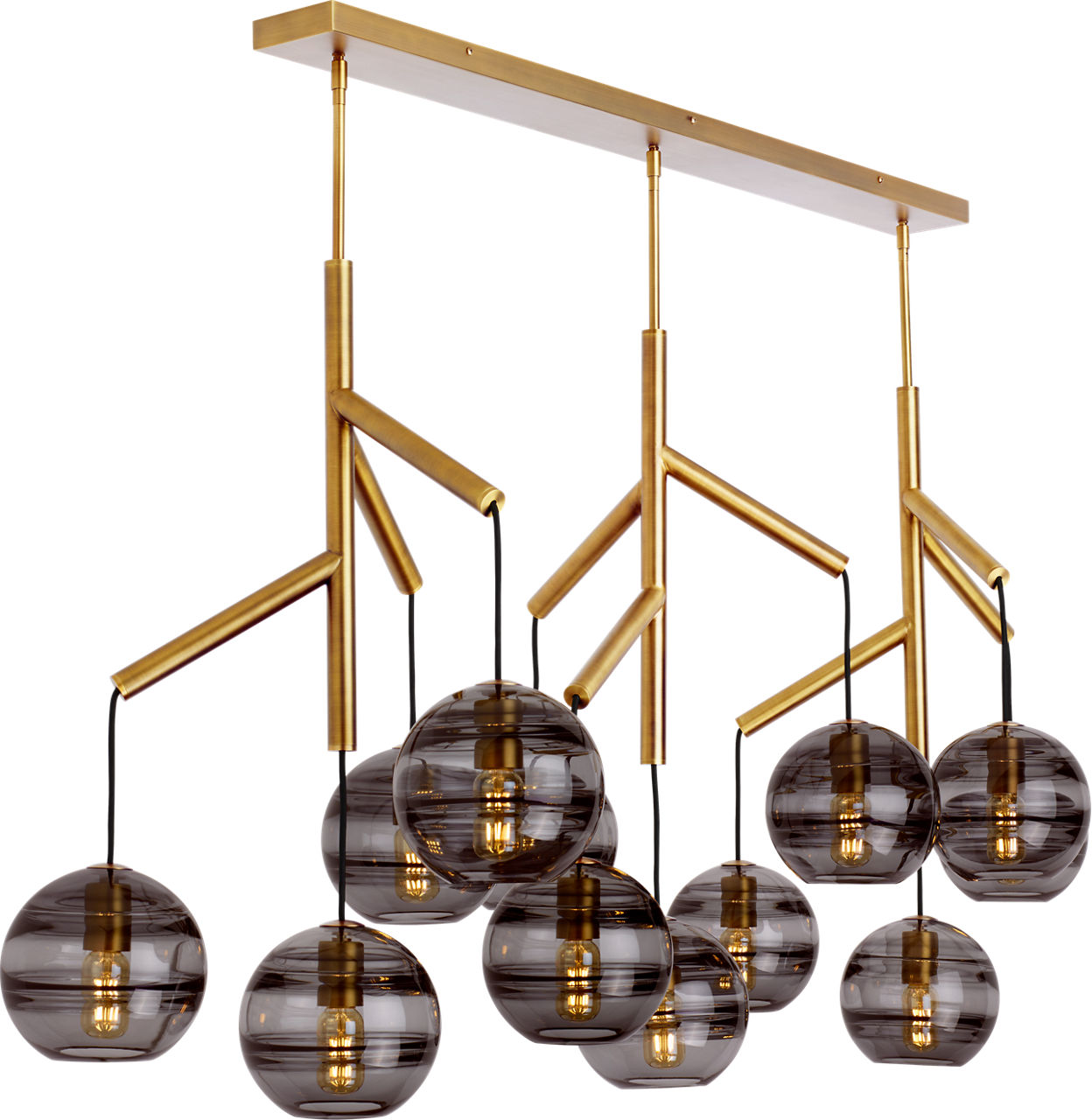 Sedona Triple Chandelier Triple Transparent Smoke Aged Brass Bulb Not Included