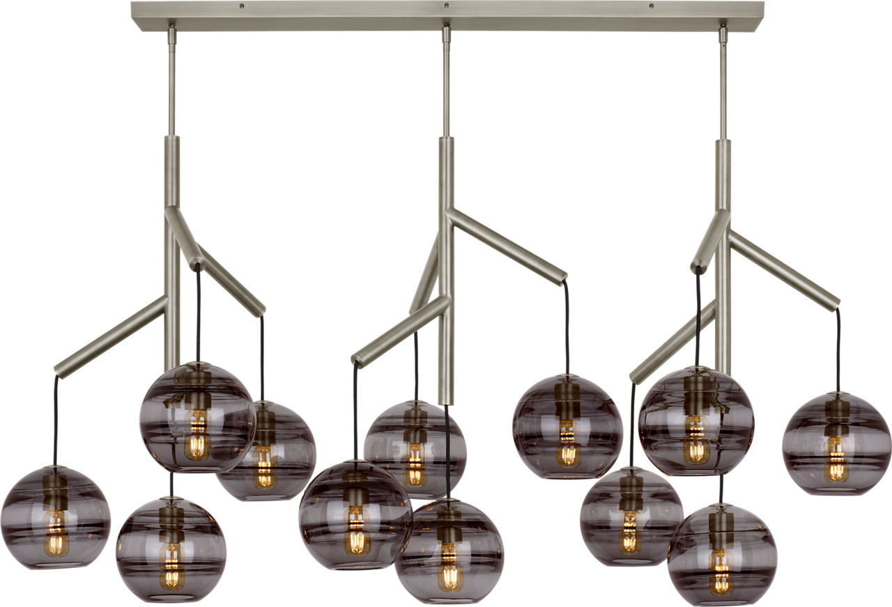 Sedona Triple Chandelier in Transparent Smoke Satin Nickel Bulb Not Included