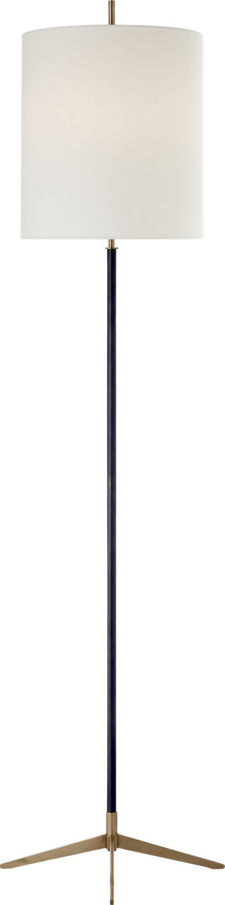 Caron Floor Lamp in Bronze and Hand-Rubbed Antique Brass with Linen Shade