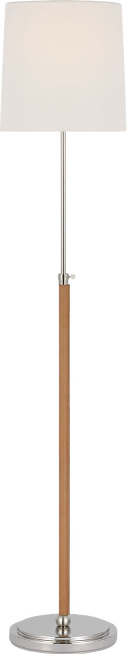 Bryant Wrapped Floor Lamp in Polished Nickel and Natural Leather with Linen Shade