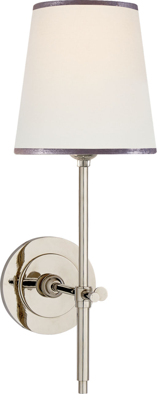 Bryant Sconce in Polished Nickel with Linen Shade with Silver Tape