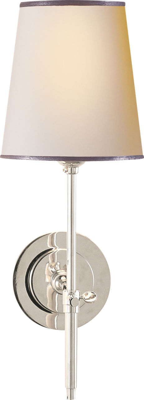 Bryant Sconce in Polished Nickel with Natural Paper Shade and Silver Tape