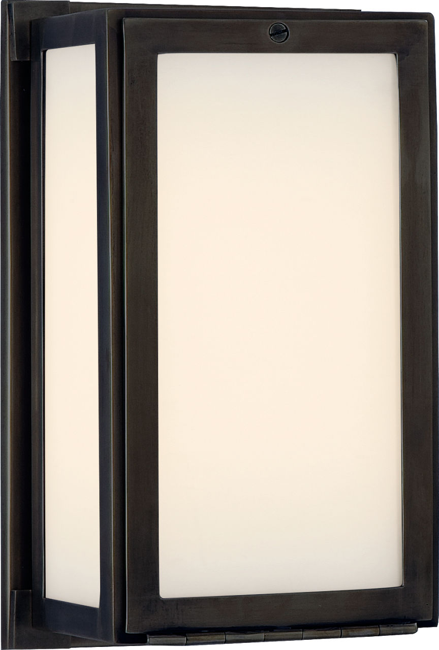 Mercer Short Box Light in Bronze with White Glass