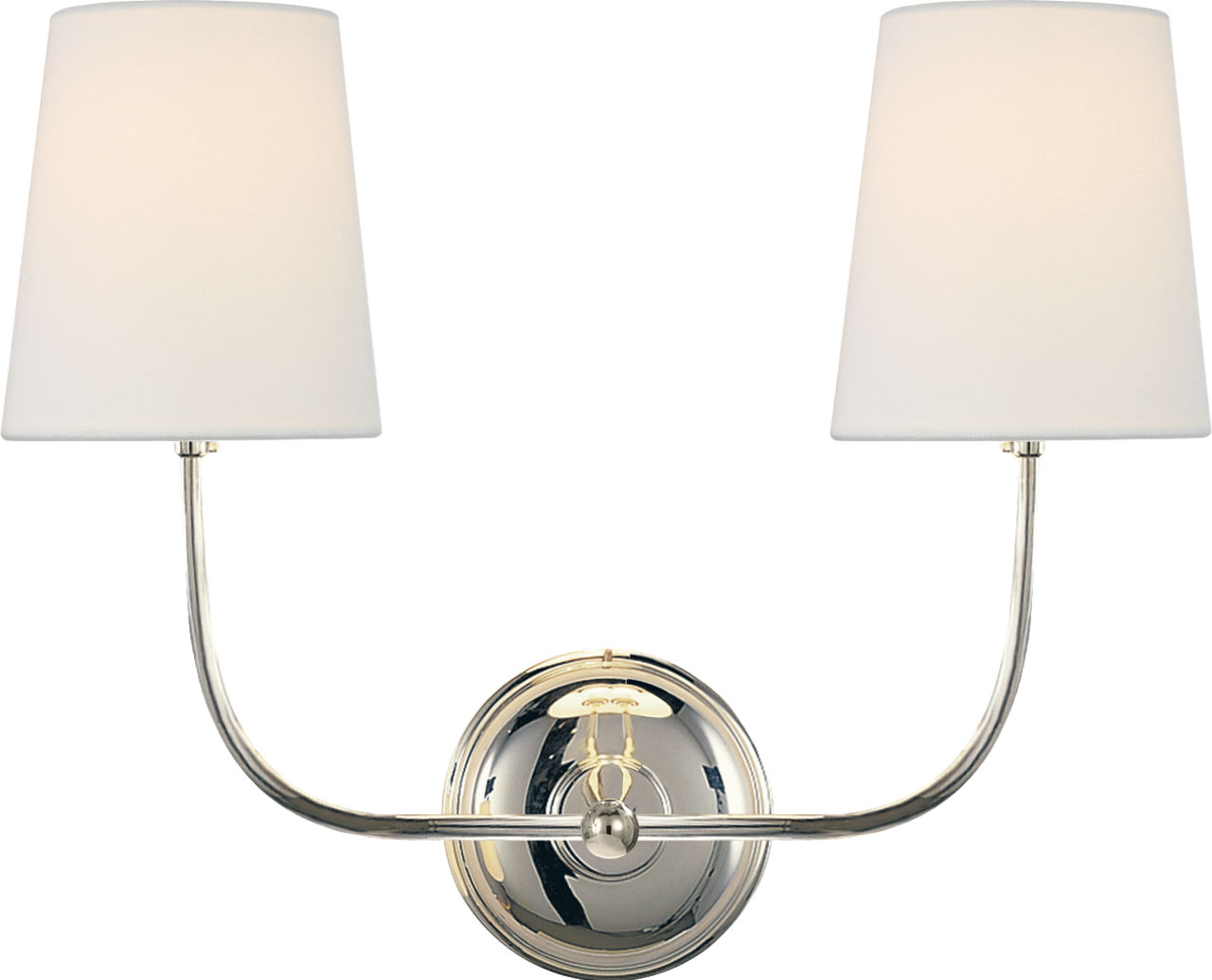 Vendome Double Sconce in Polished Nickel with Linen Shades