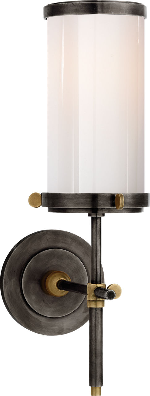 Bryant Bath Sconce in Bronze and Hand-Rubbed Antique Brass with White Glass