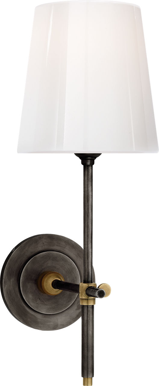 Bryant Sconce in Bronze and Hand-Rubbed Antique Brass with White Glass