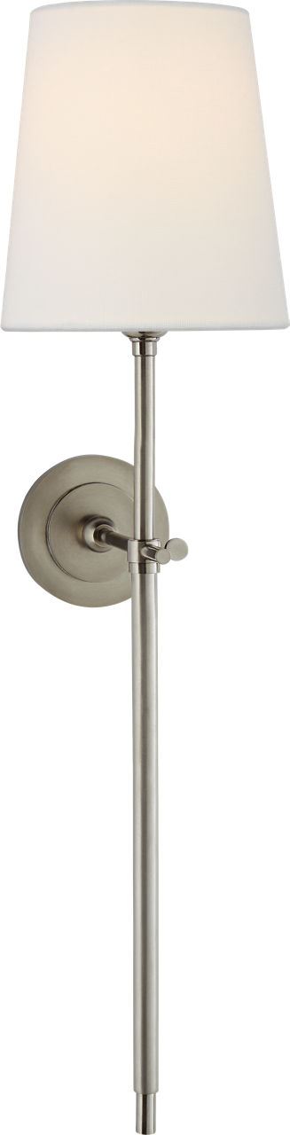 Bryant Large Tail Sconce in Antique Nickel with Linen Shade