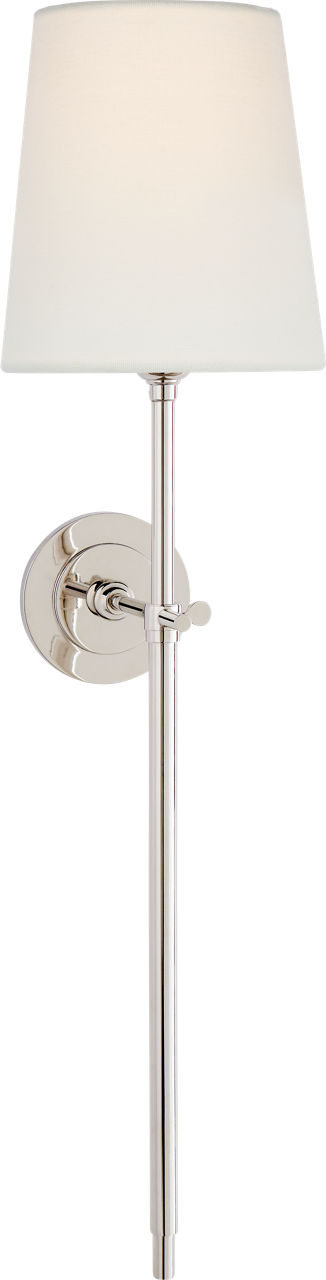 Bryant Large Tail Sconce in Polished Nickel with Linen Shade