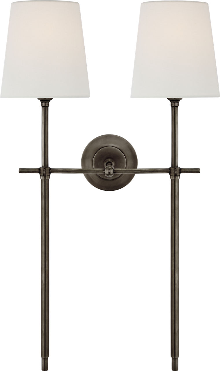 Bryant Large Double Tail Sconce in Bronze with Linen Shades