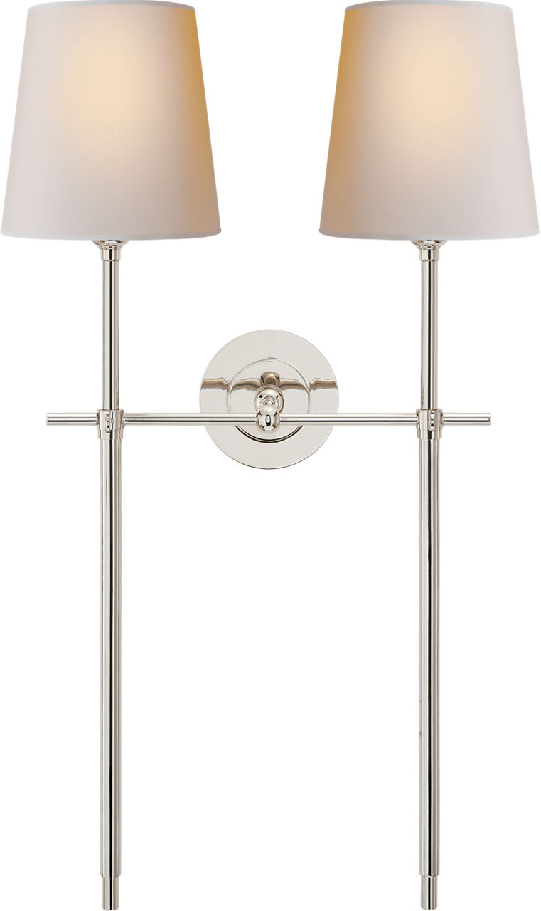 Bryant Large Double Tail Sconce in Polished Nickel with Natural Paper Shades