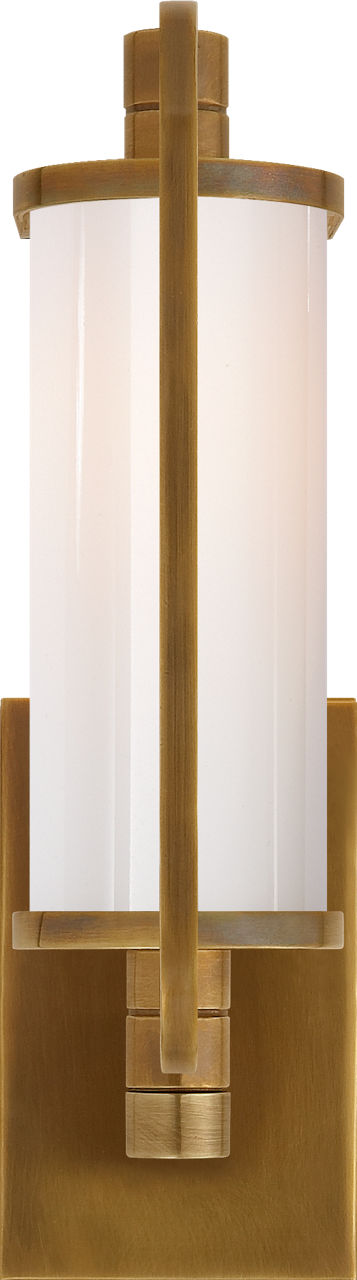 Keeley Short Pivoting Sconce in Hand-Rubbed Antique Brass with White Glass