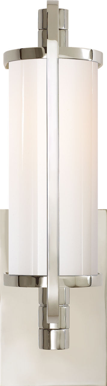 Keeley Short Pivoting Sconce in Polished Nickel with White Glass