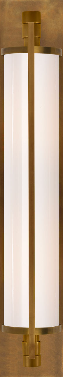 Keeley Tall Pivoting Sconce in Hand-Rubbed Antique Brass with White Glass