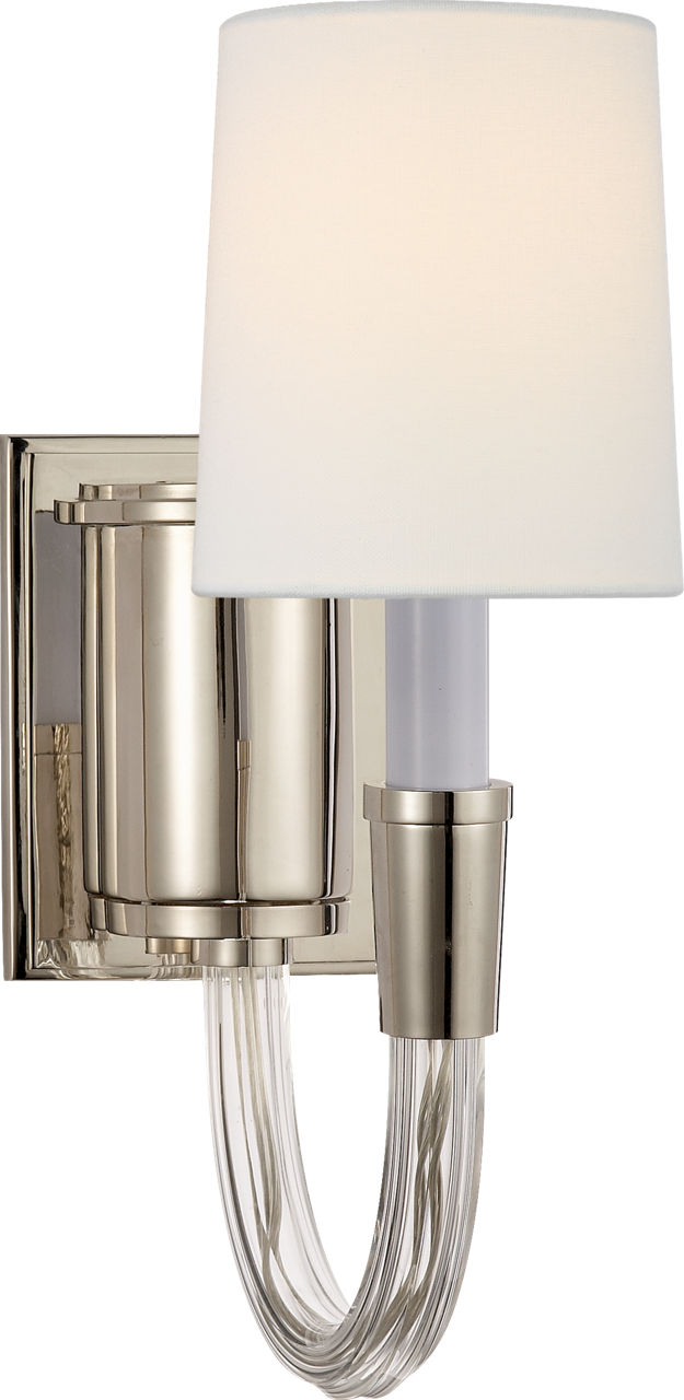 Vivian Single Sconce in Polished Nickel with Linen Shade