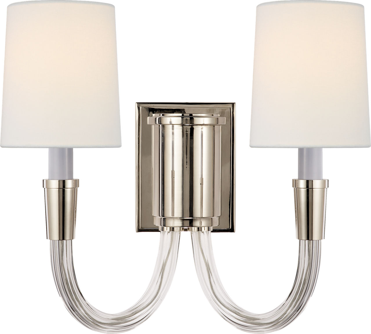 Vivian Double Sconce in Polished Nickel with Linen Shades