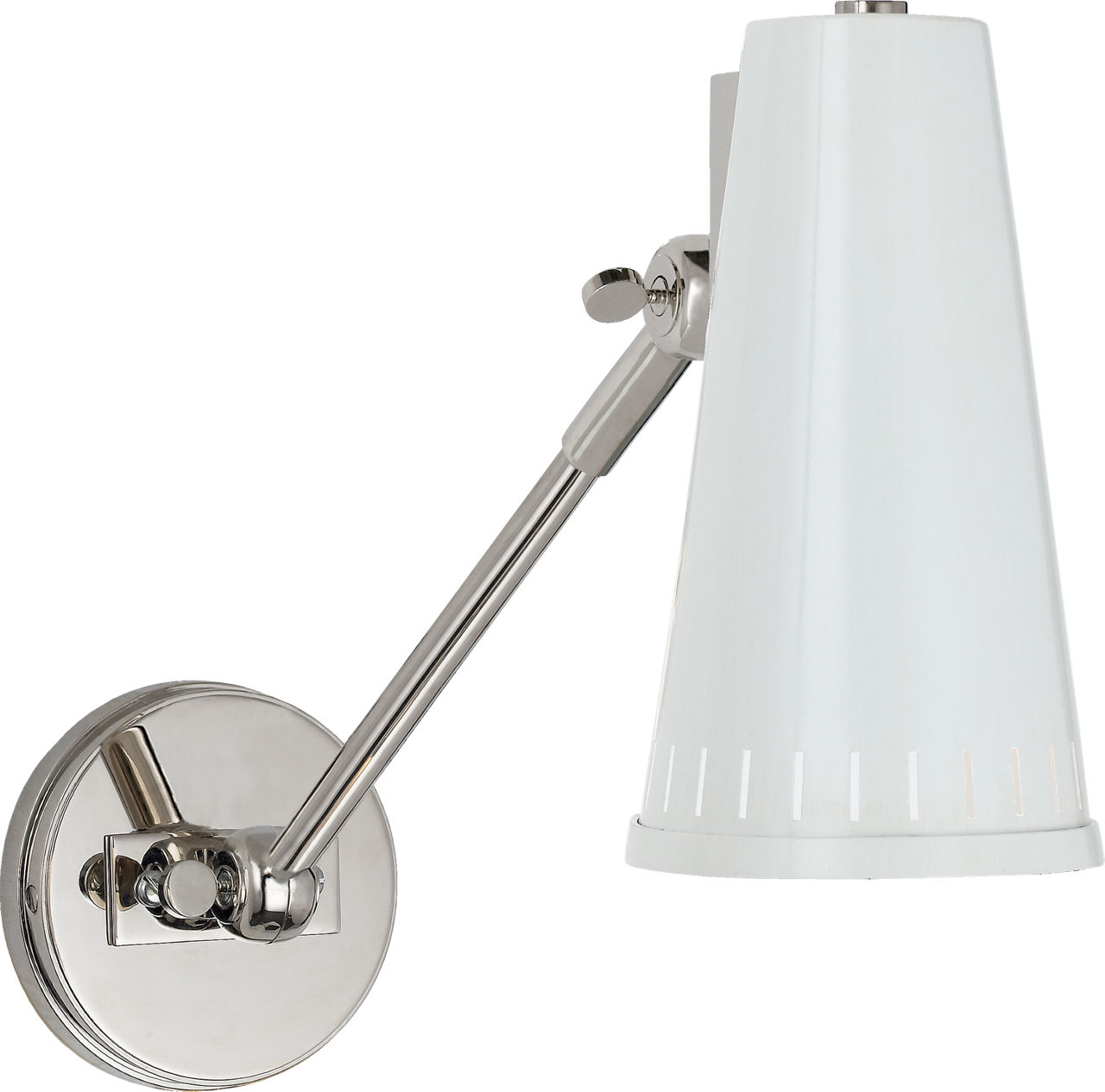 Antonio Adjustable One Arm Wall Lamp in Polished Nickel with Antique White Shade