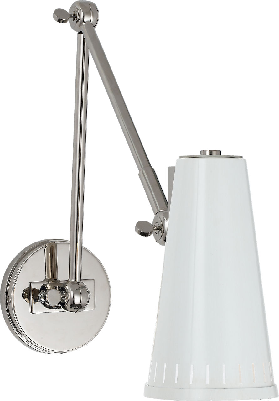 Antonio Adjustable Two Arm Wall Lamp in Polished Nickel with Antique White Shade